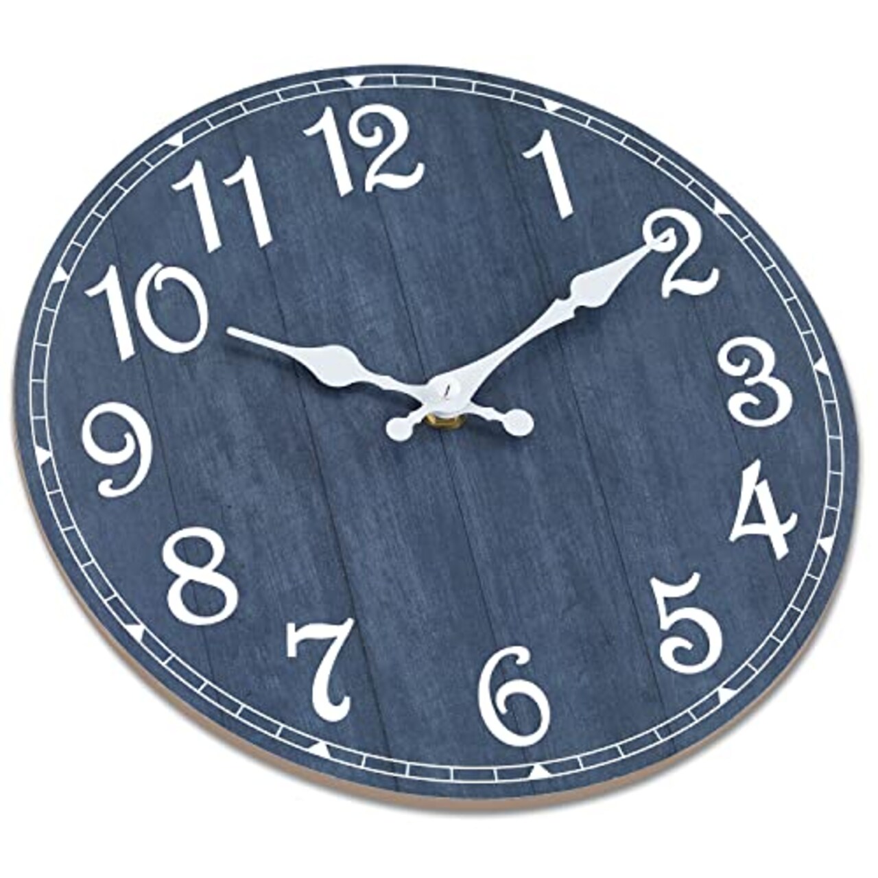 Wall Clock, 10 Inch Wall Clocks Battery Operated Silent Non Ticking, Round Wooden Rustic Clocks Decor for Kitchen, Bathroom, Living Room, Home, Bedrooms, Office (Navy Blue)